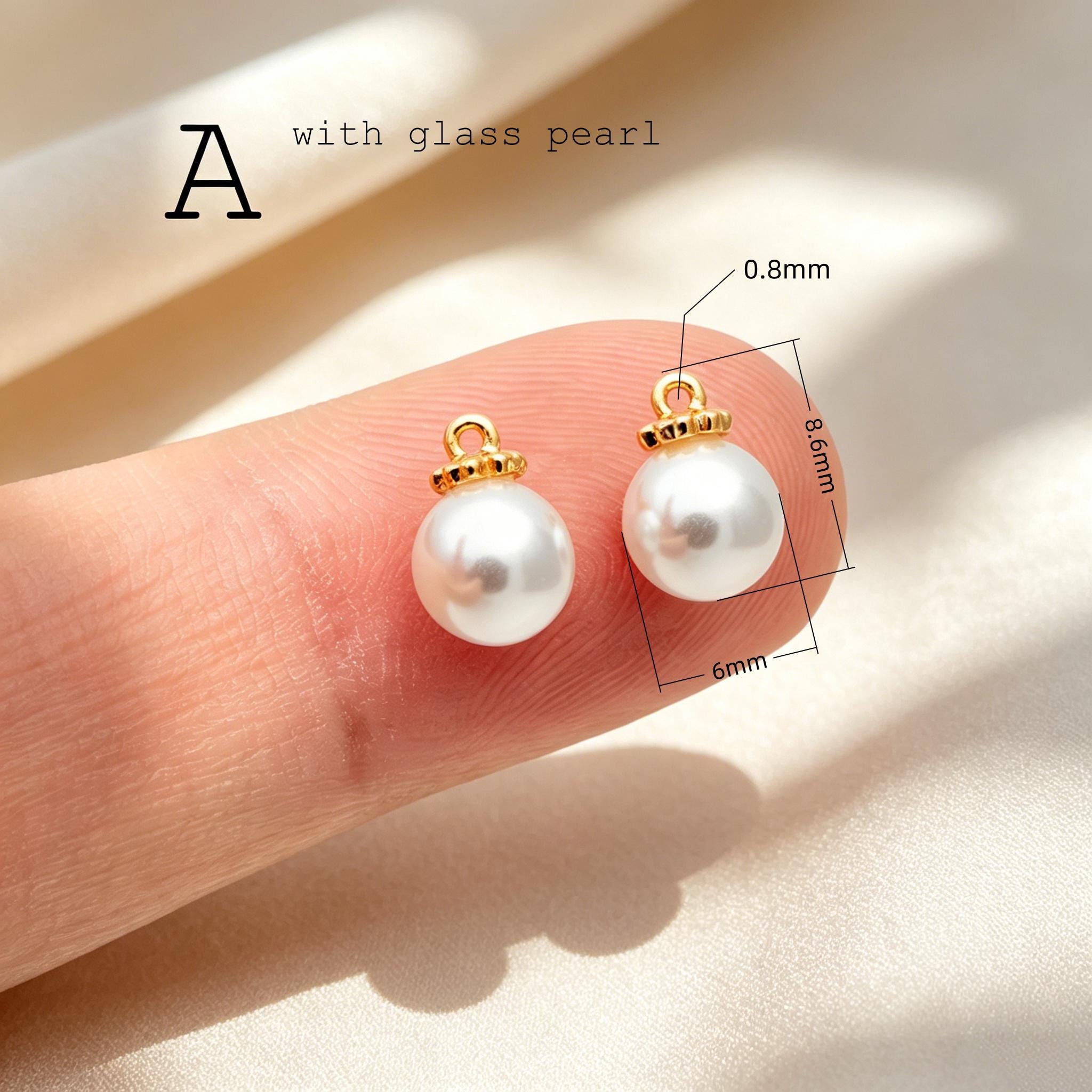 Glass Pearl Charms, 18K Gold plated Brass, Cup With Peg Pearl Bails (GB-4773)